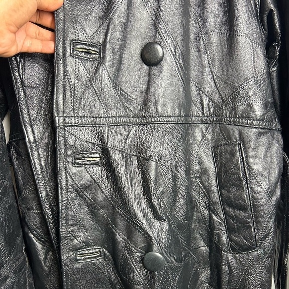 VTG 100% Genuine Leather Black Longline Trench Coat Jacket Motorcycle Equestrian - Picture 11 of 16